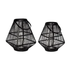 Hubsch Lantaarns Bamboe Zwart- Set Van 2 Stuks