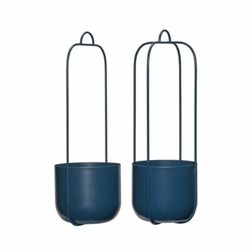 Hubsch Lotus Hangende Bloempotten Set Van 2 Stuks Petrol - 941603