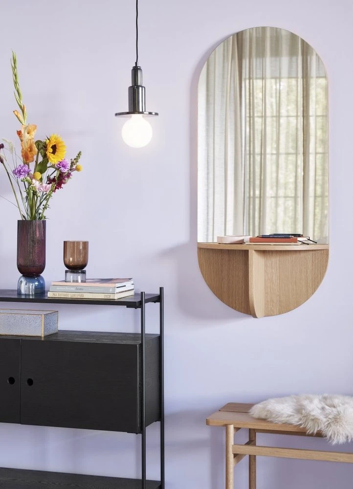 Hubsch Wandspiegel Eikenhout Met Plank - Naturel - Afbeelding 2