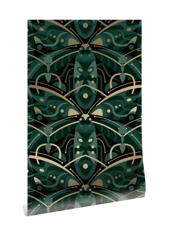 KEK Amsterdam Art Deco Goud Behang Animaux Beetle - Groen