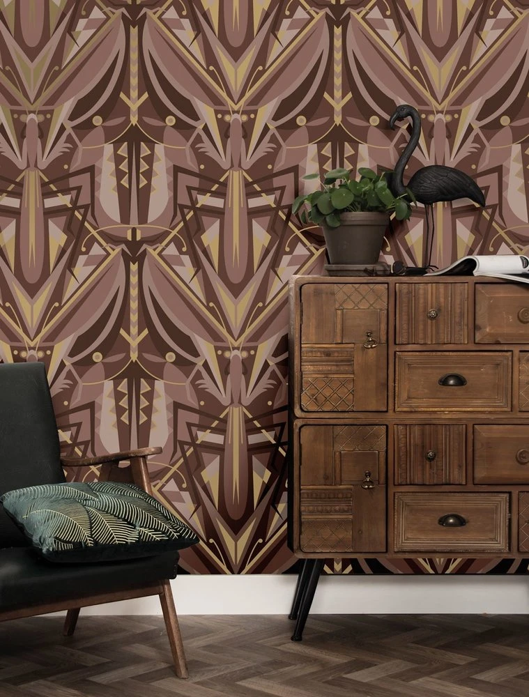 KEK Amsterdam Art Deco Goud Behang Animaux Grasshopper - Taupe - Afbeelding 3