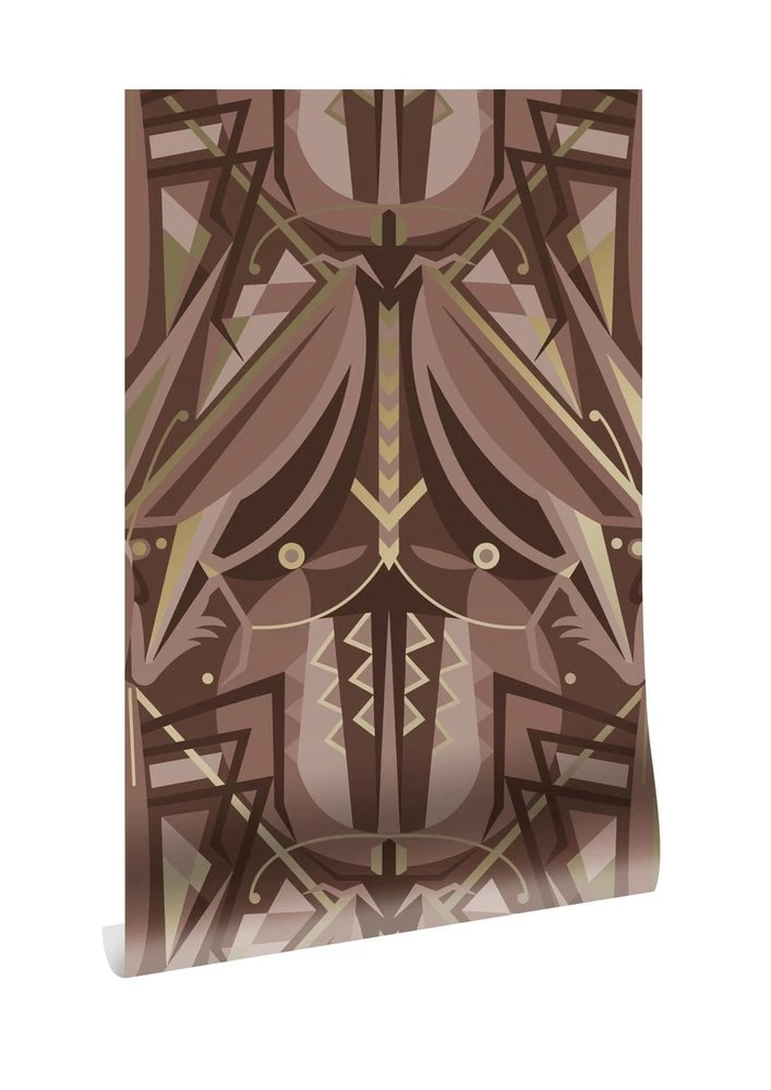 KEK Amsterdam Art Deco Goud Behang Animaux Grasshopper - Taupe
