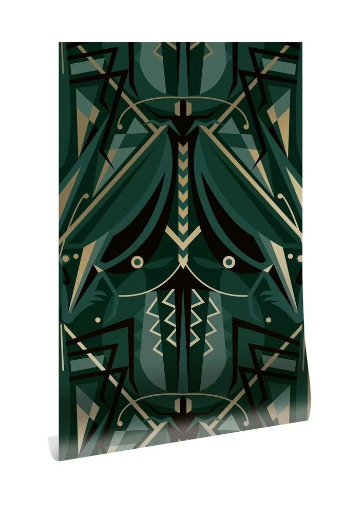 KEK Amsterdam Art Deco Goud Behang Animaux Grasshopper - Groen